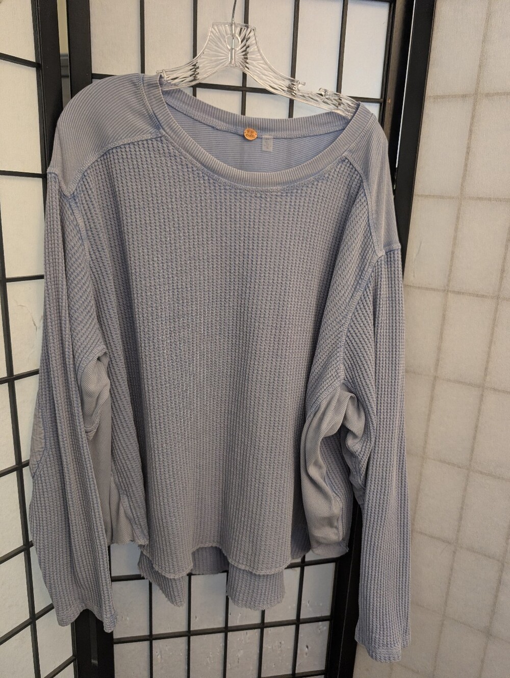 Free People Light Blue Waffle Knit Long Sleeve Top
